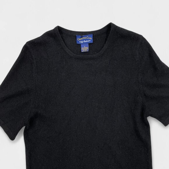 Charter Club Women's Black 2-Ply Cashmere Sweater Short Sleeve Size Small - Picture 2 of 6